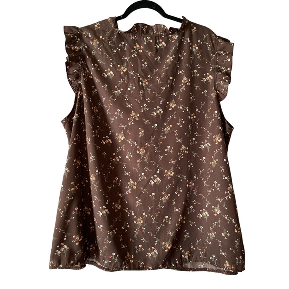 SHEIN Curve Brown Floral Print Blouse Women's Plus Size 4XL - Picture 2 of 8